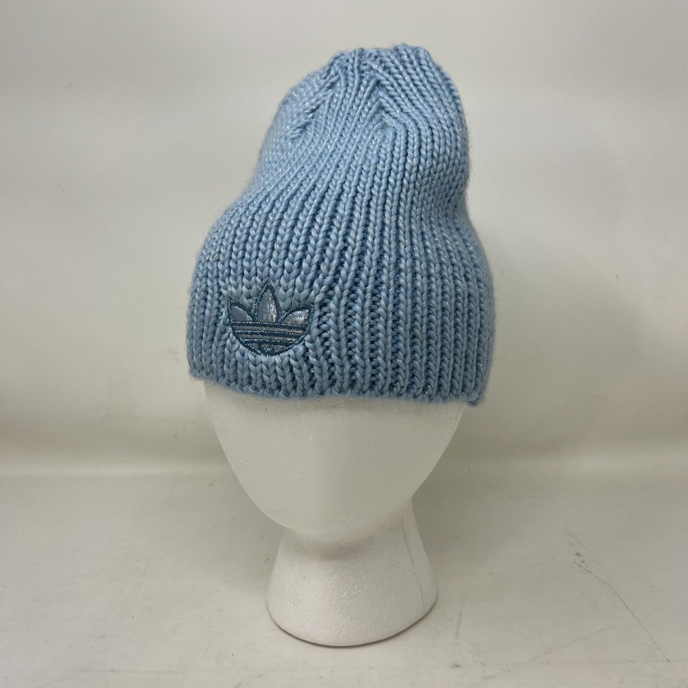 Adidas Beanie Light Blue Silver-Blue‎ Logo Women's One Size VTG NWT